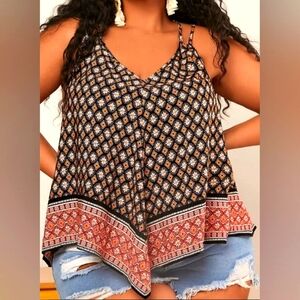 Black and Red Patterned Women's Top